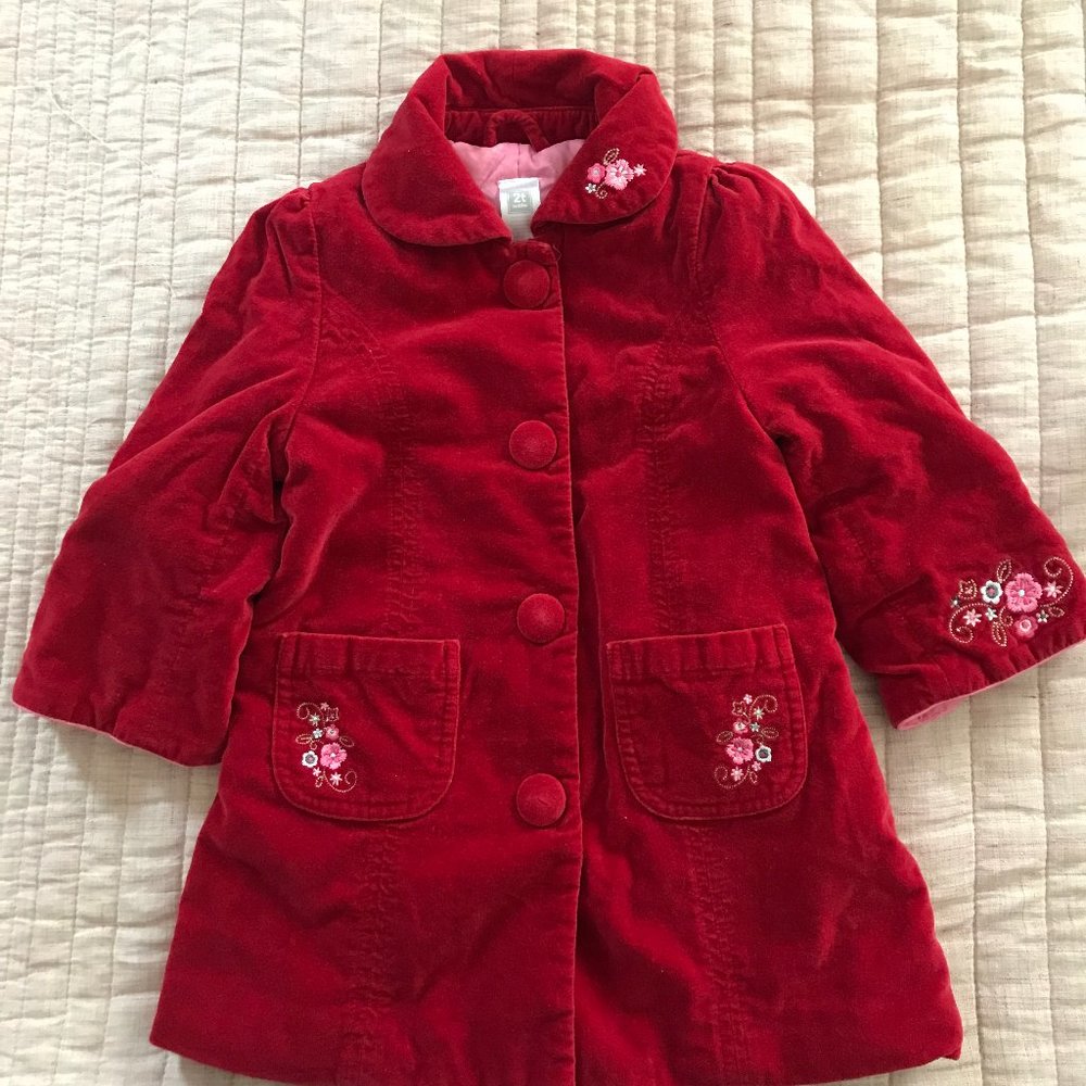 Ruby red Carter's toddler velvet dress coat
